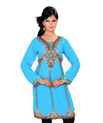 Sky Blue Georgette Embroidered Zari_Work Islamic Tunics 1