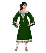 Bottle Green Georgette Embroidered Zari_Work Islamic Tunics