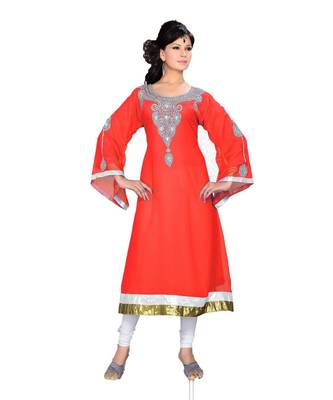 Coral Georgette Embroidered Zari_Work Islamic Tunics 1