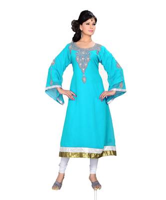 Sky Blue Georgette Embroidered Zari_Work Islamic Tunics 1