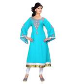 Sky Blue Georgette Embroidered Zari_Work Islamic Tunics
