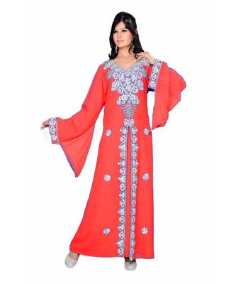 Coral Georgette Embroidered Zari_Work Islamic Kaftans 1
