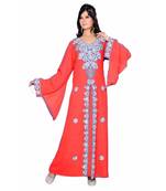 Coral Georgette Embroidered Zari_Work Islamic Kaftans