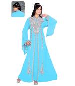 Sky Blue Georgette Embroidered Zari_Work Islamic Kaftans