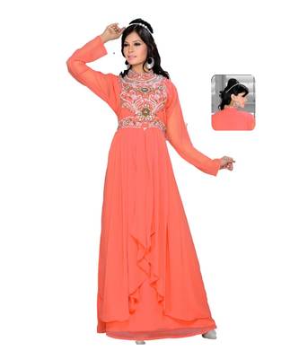Coral Georgette Embroidered Zari_Work Islamic Kaftans 1