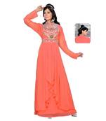 Coral Georgette Embroidered Zari_Work Islamic Kaftans