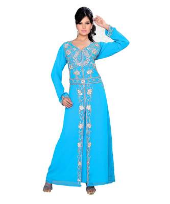 Sky Blue Georgette Embroidered Zari_Work Islamic Kaftans 1