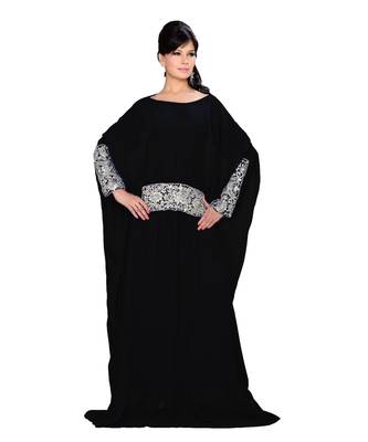 Black Georgette Embroidered Zari_Work Islamic Kaftans 1