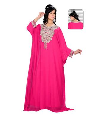 Fuchsia Pink Georgette Embroidered Zari_Work Islamic Kaftans 1