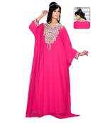 Fuchsia Pink Georgette Embroidered Zari_Work Islamic Kaftans