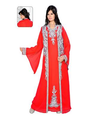 Coral Georgette Embroidered Zari_Work Islamic Kaftans 1