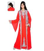 Coral Georgette Embroidered Zari_Work Islamic Kaftans
