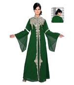 Bottle Green Georgette Embroidered Zari_Work Islamic Kaftans