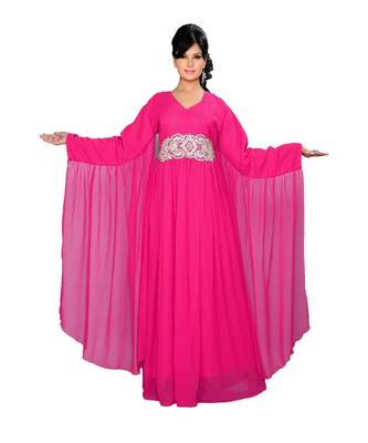 Fuchsia Pink Georgette Embroidered Zari_Work Islamic Kaftans 1