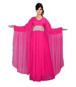 Fuchsia Pink Georgette Embroidered Zari_Work Islamic Kaftans