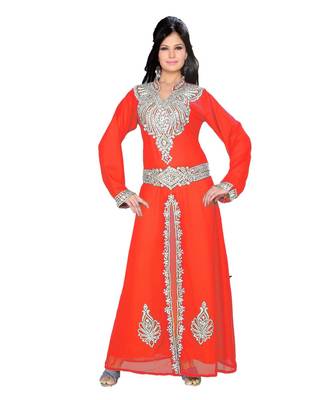 Coral Georgette Embroidered Zari_Work Islamic Kaftans 1