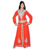 Coral Georgette Embroidered Zari_Work Islamic Kaftans