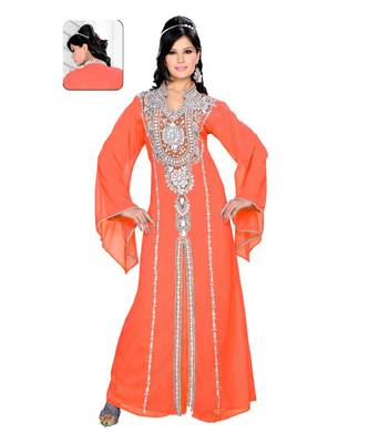 Coral Georgette Embroidered Zari_Work Islamic Kaftans 1