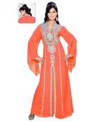 Coral Georgette Embroidered Zari_Work Islamic Kaftans