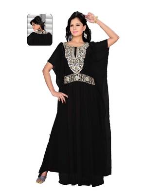 Black Georgette Embroidered Zari_Work Islamic Kaftans 1