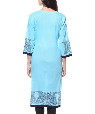 Turquoise Plain Cotton Stitched Kurti 2