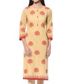 Beige Plain Cotton Stitched Kurti
