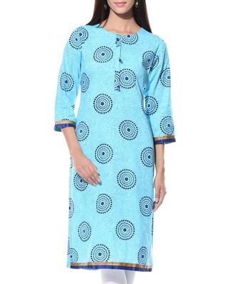 Turquoise Plain Cotton Stitched Kurti 1