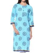 Turquoise Plain Cotton Stitched Kurti