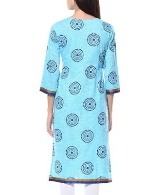 Turquoise Plain Cotton Stitched Kurti 2