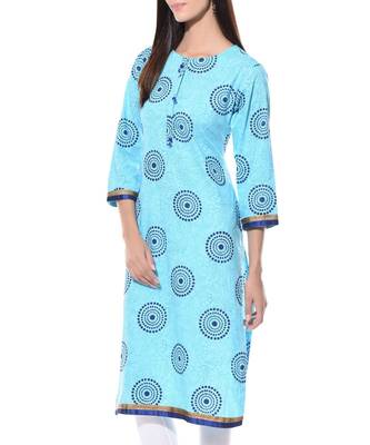 Turquoise Plain Cotton Stitched Kurti 3