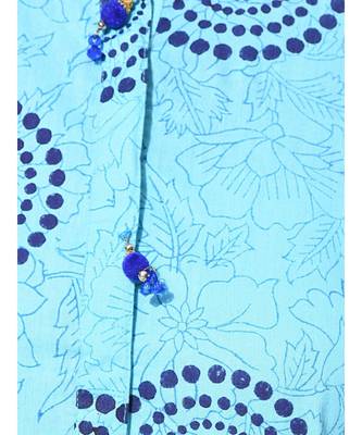 Turquoise Plain Cotton Stitched Kurti 4