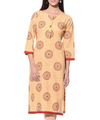 Beige Plain Cotton Stitched Kurti 1