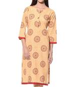 Beige Plain Cotton Stitched Kurti