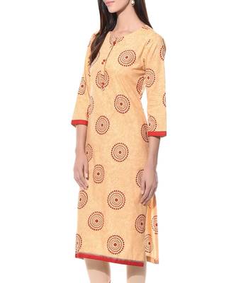 Beige Plain Cotton Stitched Kurti 3