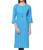 Blue Plain Cotton Stitched Kurti