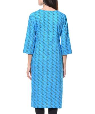 Blue Plain Cotton Stitched Kurti 2