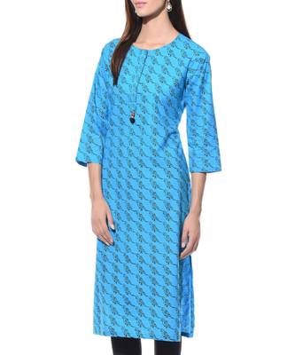 Blue Plain Cotton Stitched Kurti 3