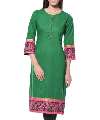 Green Plain Cotton Stitched Kurti 1