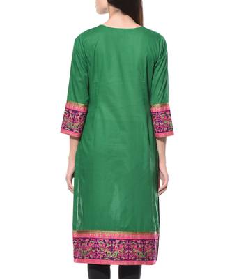 Green Plain Cotton Stitched Kurti 2