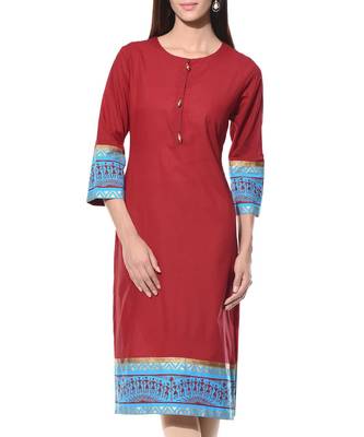 Maroon Plain Cotton Stitched Kurti 1