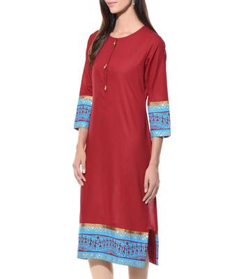 Maroon Plain Cotton Stitched Kurti 3