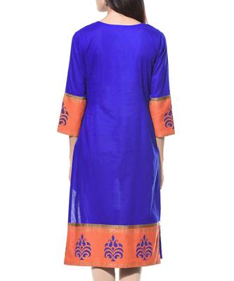 Blue Plain Cotton Stitched Kurti 2