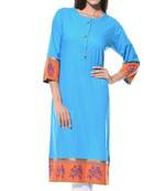 Turquoise Plain Cotton Stitched Kurti