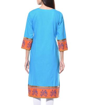 Turquoise Plain Cotton Stitched Kurti 2