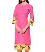 Pink Plain Cotton Stitched Kurti