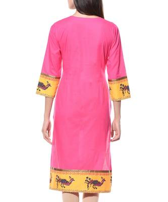 Pink Plain Cotton Stitched Kurti 2