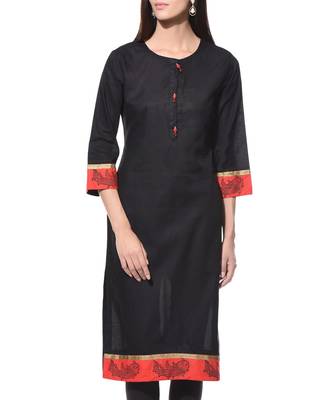 Black Plain Cotton Stitched Kurti 1