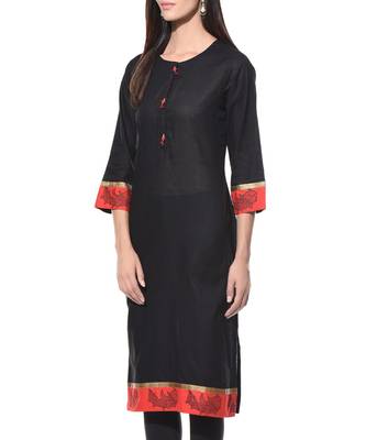 Black Plain Cotton Stitched Kurti 3