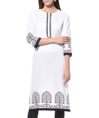 White Plain Cotton Stitched Kurti 1