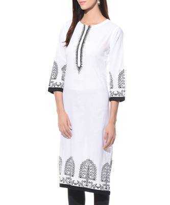 White Plain Cotton Stitched Kurti 3